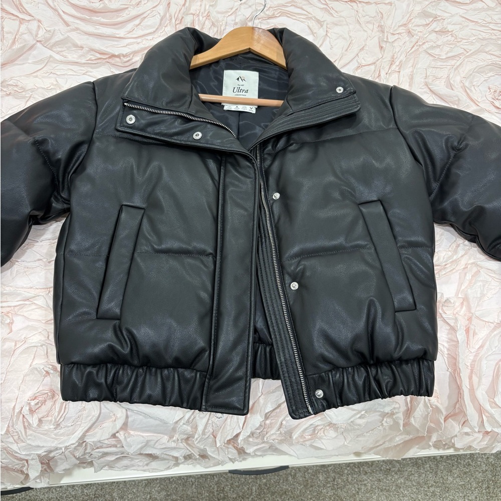 Abercrombie leather ultra puffer jacket